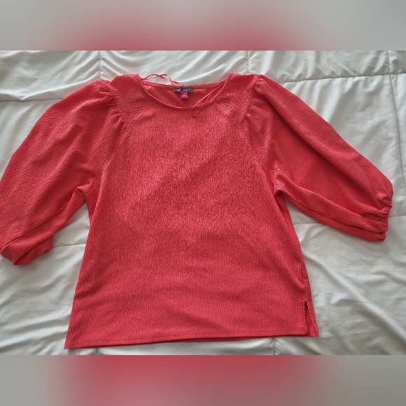 Vince Camuto Tops - ^. Vince Camuto‎ Vibrant Coral Blouse with Puff Sleeves